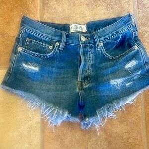 We The Free Blue Jean Shorts Distressed Cut-Off